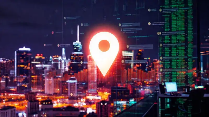 Vista urbana digital con datos brillantes