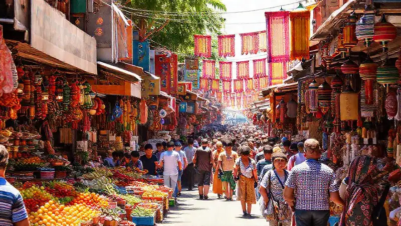 El mercado bullicioso exhibe cultura vibrante