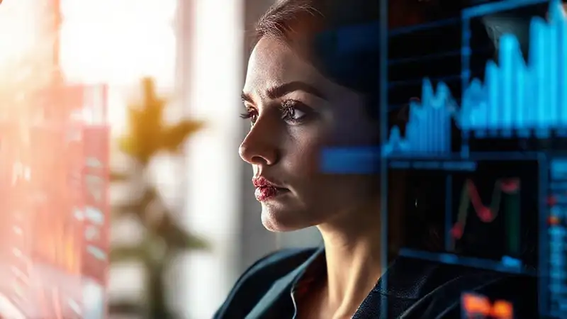 Mujer digital analiza datos con confianza