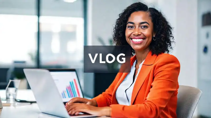 Vlog atractivo: empresario sonriente y éxito