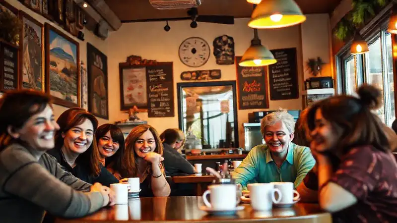 Un café acogedor irradia calidez y alegría