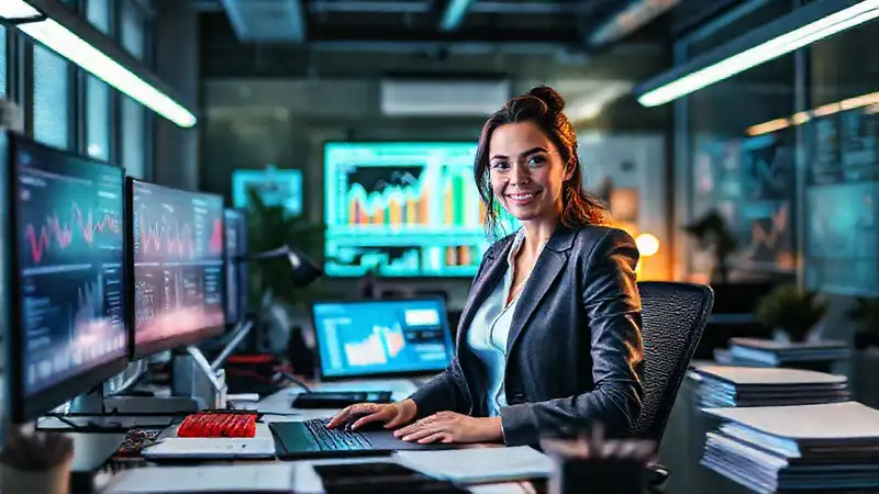 Oficina moderna, marketing digital, éxito empresarial