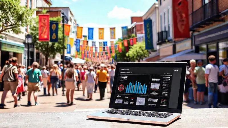 Plaza vibrante con eventos comunitarios digitales