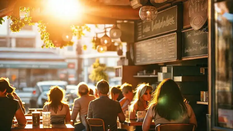 Un café acogedor captura la luz cálida