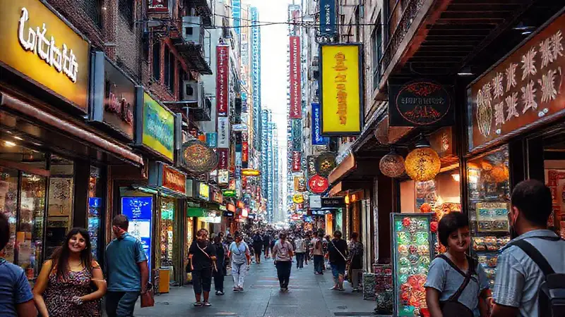 Una calle urbana vibrante y animada