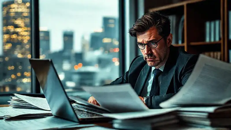 Abogado preocupado en despacho legal