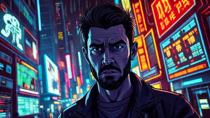 Ciudad cyberpunk digitalmente abrumadora y urgente