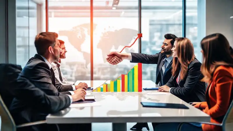 Reunión empresarial: éxito colaborativo y crecimiento