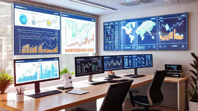 Oficina moderna visualiza datos de forma profesional