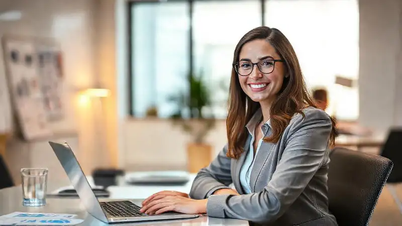 Mujer profesional ofrece soluciones con confianza