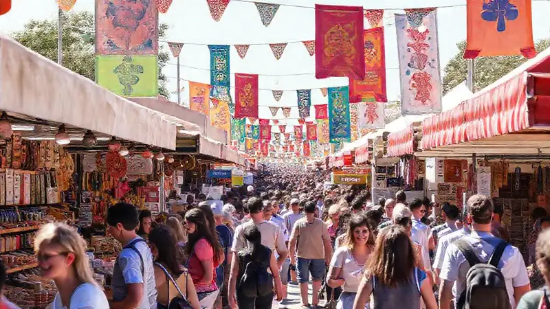 Mercado festivo vibrante ofrece oportunidades
