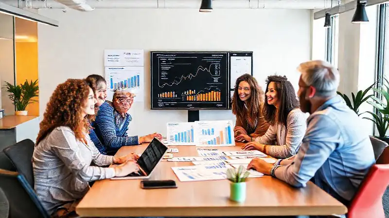 Equipo optimista optimiza estrategia digital