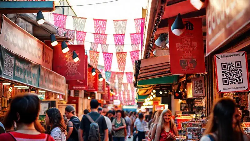 Mercado bullicioso, alegre y digitalizado