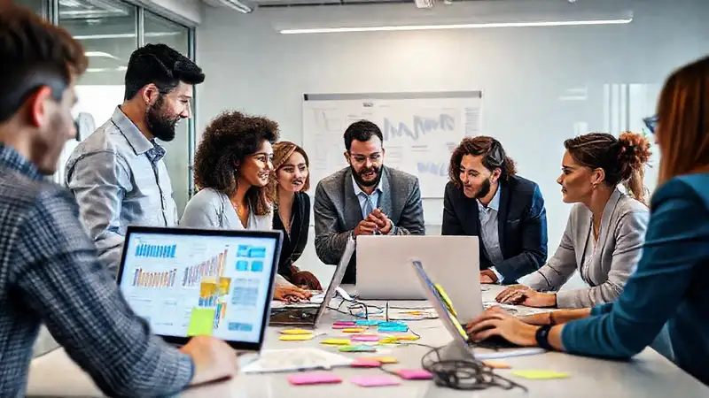 Equipo diverso crea ideas en oficina