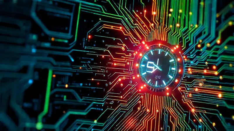 Tarjeta de circuito futurista, vibrante y dinámica