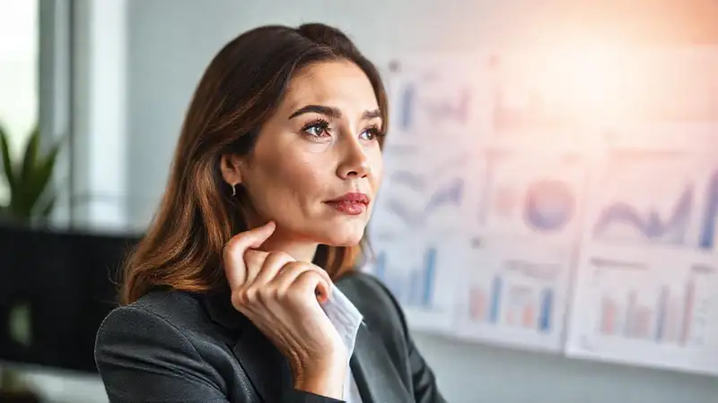 Una ejecutiva profesional analiza datos con calma