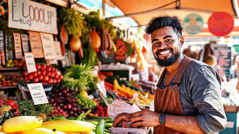 Mercado vibrante, alegría y comunidad