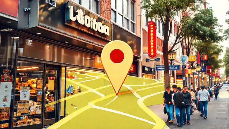 Negocio local brillante en ciudad urbana