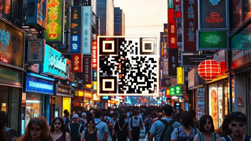 Código QR neón ilumina la ciudad