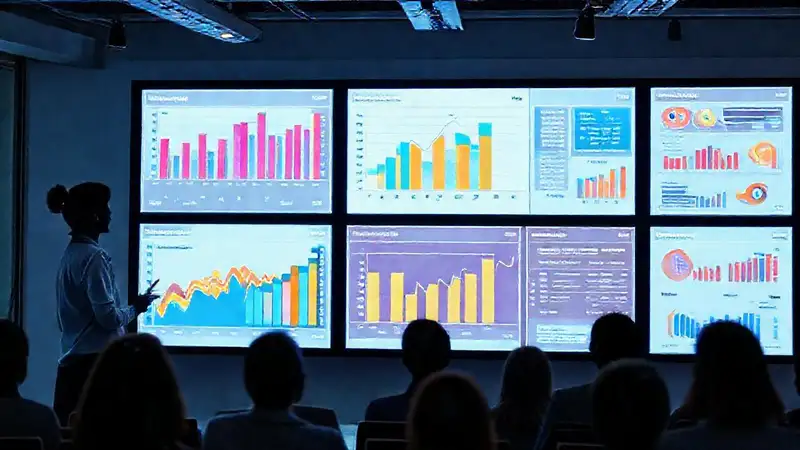 Equipo colabora visualizando datos de forma clara