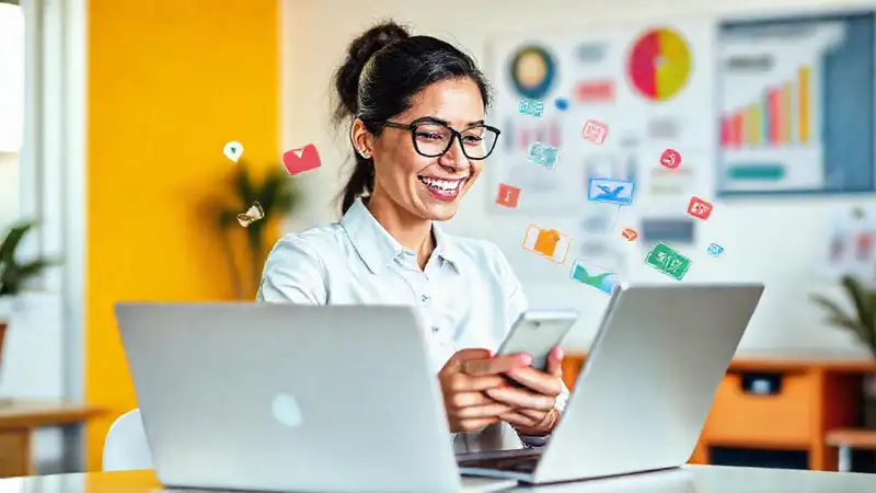 El dueño de negocios prospera digitalmente