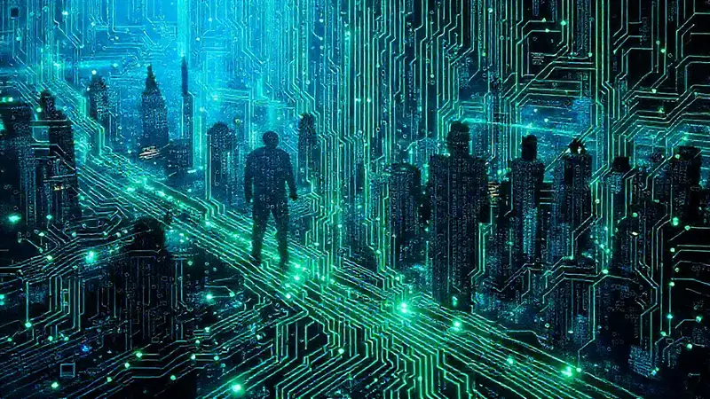 Un circuito digital escorregado en la oscuridad
