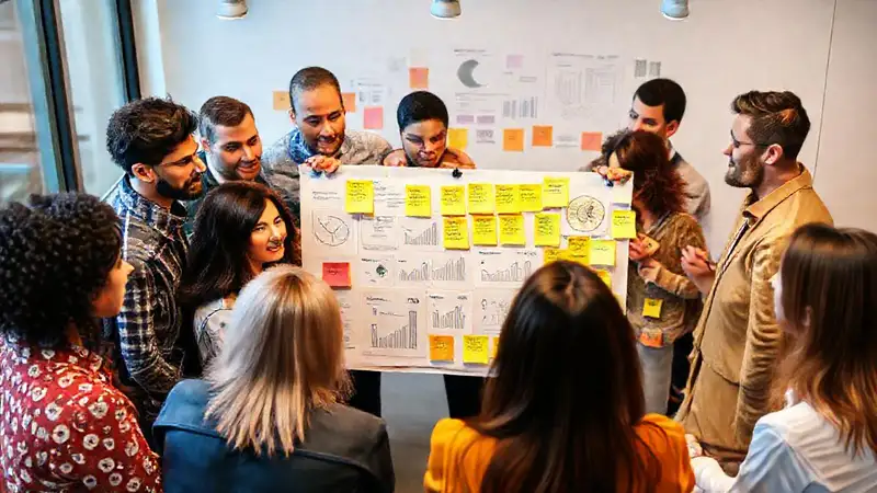 Un equipo creativo visualiza ideas innovadoras