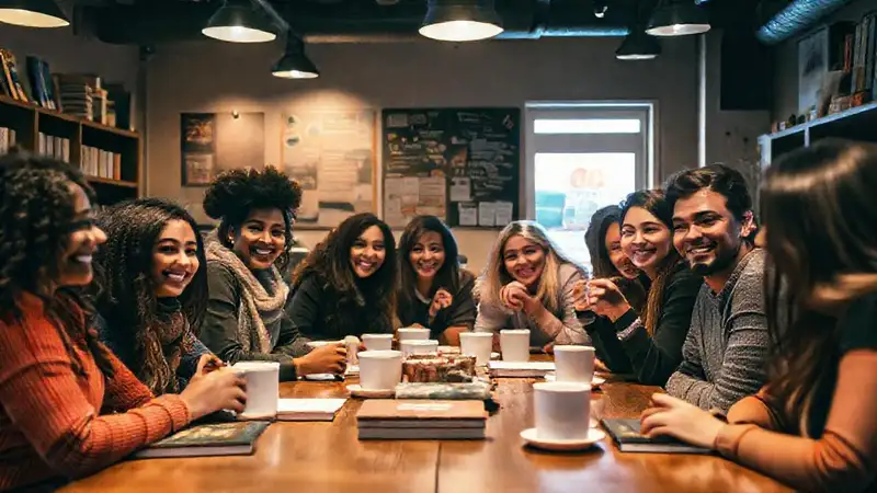 Amigos compartiendo un café acogedor