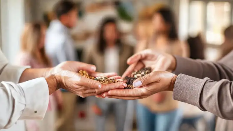 Manos amables comparten un ambiente optimista