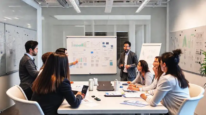 Equipo corporativo colabora creativamente en oficina