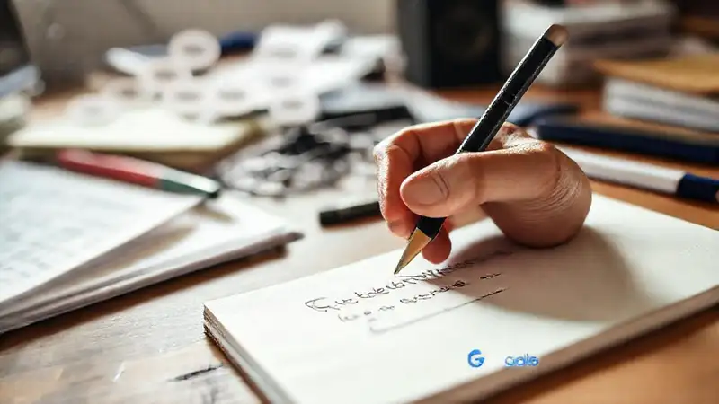 Manos escriben SEO local, claridad