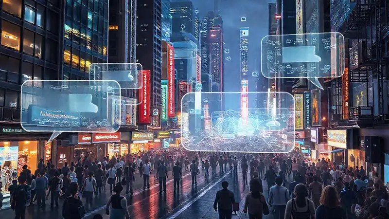 Ciudad futurista y vibrante con datos