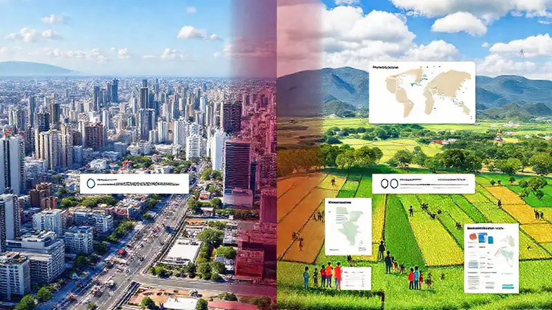Comparación urbana-rural en infografía visual