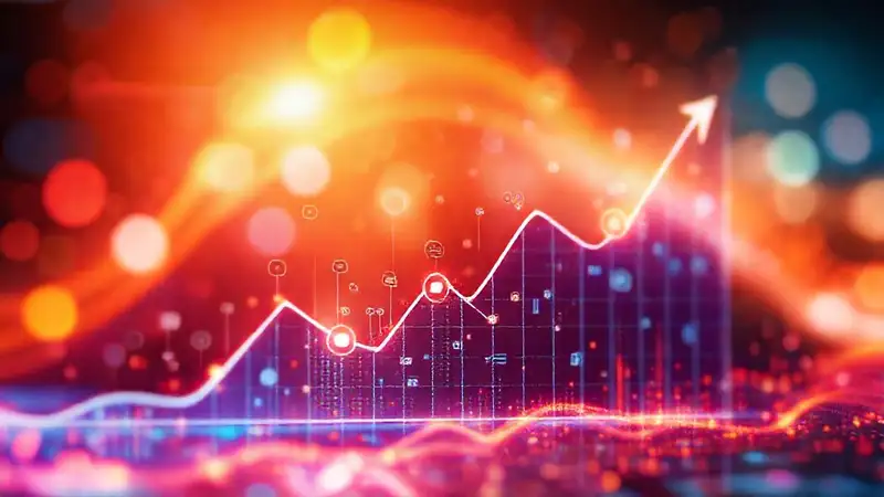 Gráfico digital ascendente, optimismo vibrante y claro