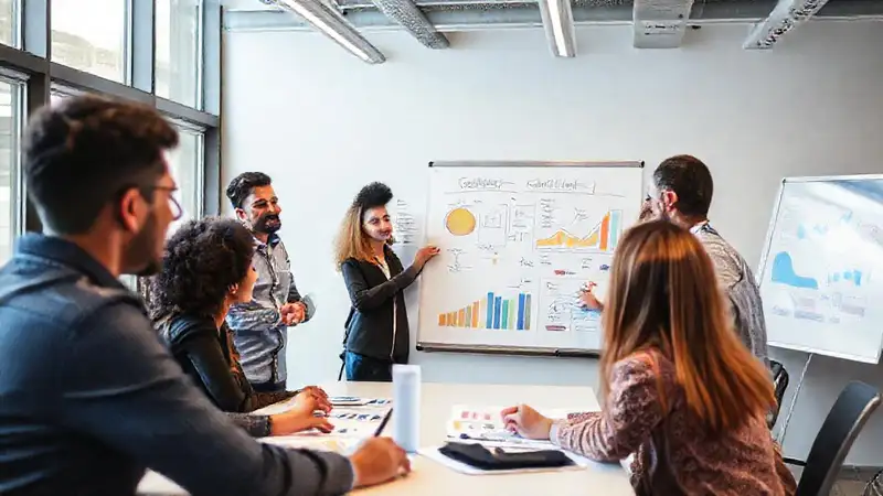 El equipo planifica estratégicamente con entusiasmo
