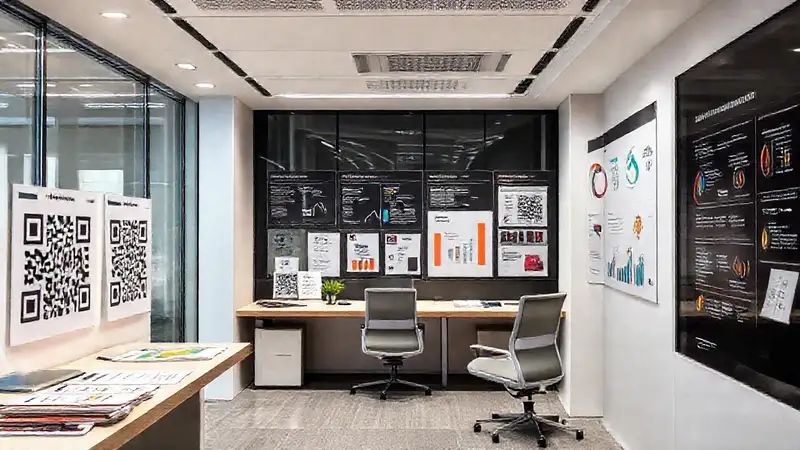 Oficina moderna, visualmente informativa y profesional