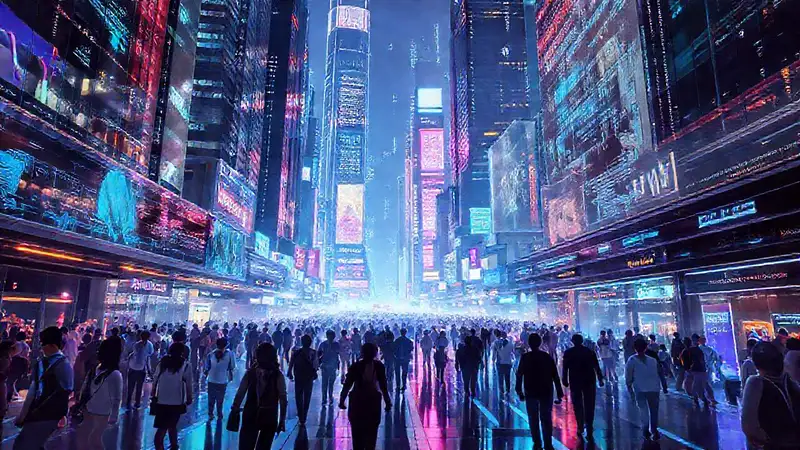 Ciudad futurista y vibrante