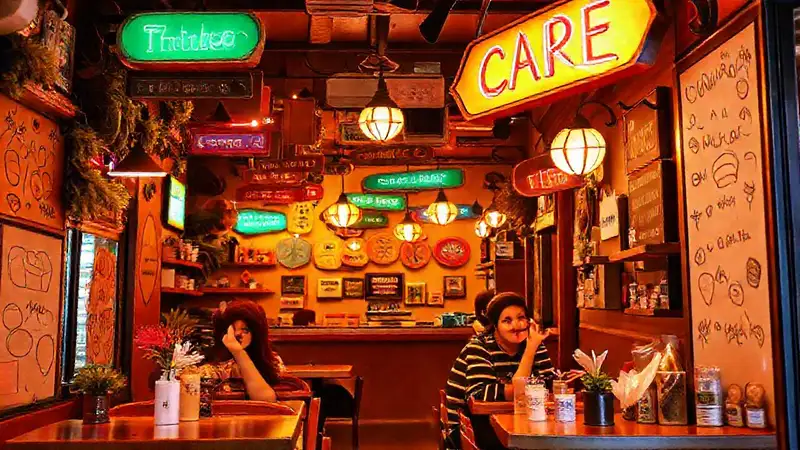 Un café acogedor irradia alegría local