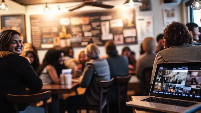 Un café acogedor, lleno de gente feliz