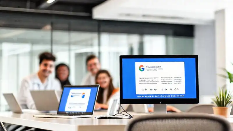Espacio de oficina moderno, equipo feliz
